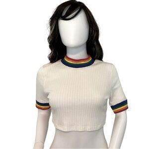 SHEIN Rainbow Trimmed Cropped Mock Neck Tee Shirt